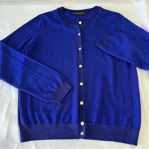 St. John Sweaters - St. John Wool Silk Blend Sweater Cardigan Royal Blue Button Up Size S